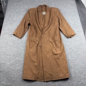 Vintage G-III Leather Coat Womens Large Brown Shawl Collar Button Overcoat 80s